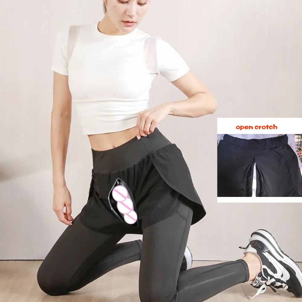Invisible Open Gear Outdoor Sex High Waist Workout Women Pants Quick-dry Tummy Control Yoga Running Jogger Gym Leggings Push Up