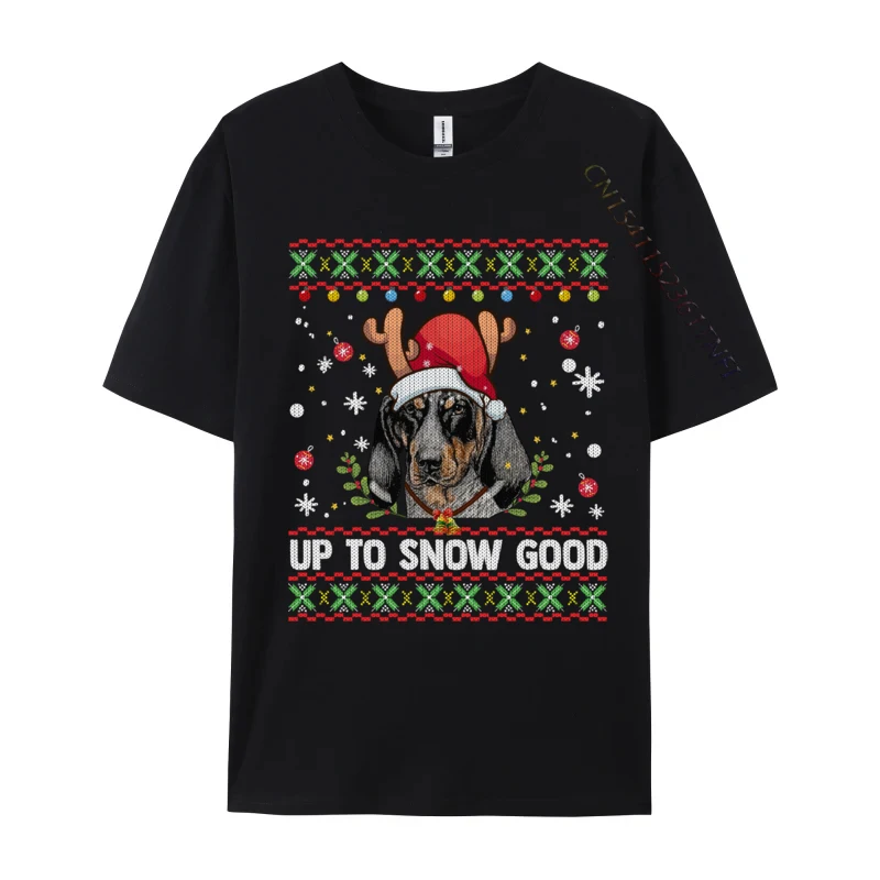 Birthday Pure Cotton T Shirts for Male Short Sleeve Slim Fit Tops Shirt 2024 Popular Summer O-Neck Tee Shirt Fashionable Bluetick Coonhound Dog Reindeer Ugly Christmas Sweater black