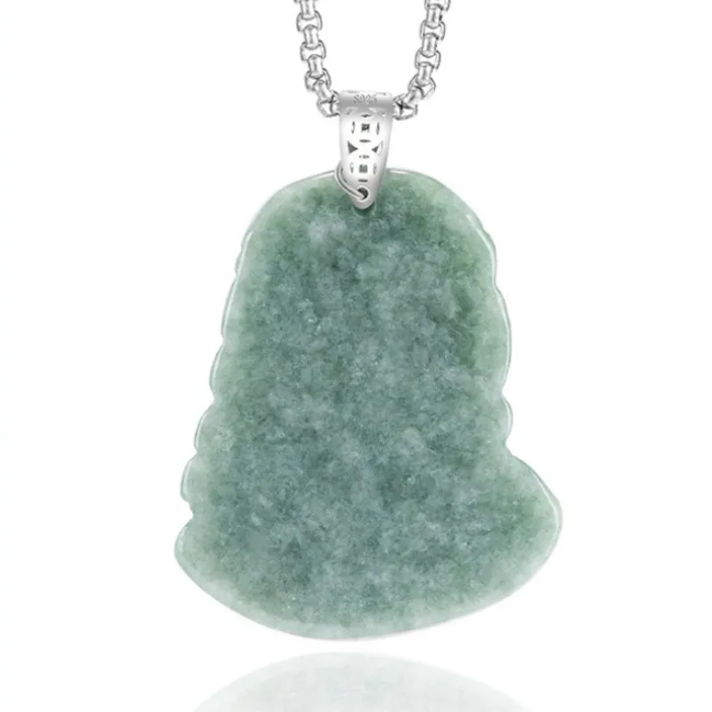 Natural Burmese Emerald Priest Jade Pendant 925 Silver Necklace Hand-carved Fashion Charm Jewelry Amulet Gifts for Women Men
