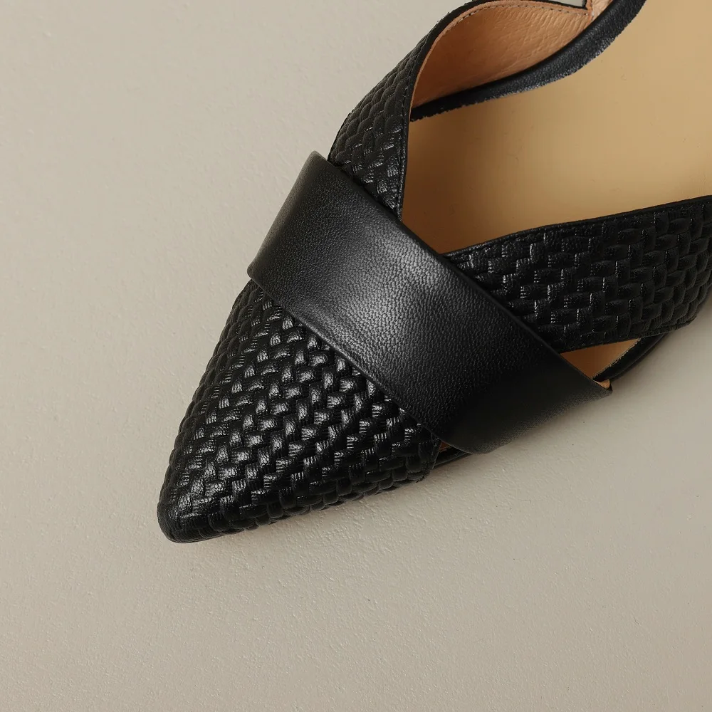 【JOCHEBED HU】Brand Genuine Leather Sandals Pointed Toe Low Heel Women's Shoes Summer Party Dress Silver Red Footwear 34-42