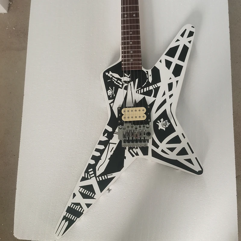 Van Halen hand-crafted traditional guitars maple guitar heads body front and back hand painted patterns black and white lines