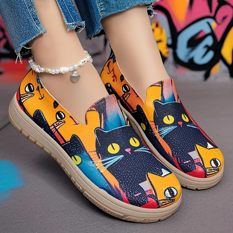 Flat Women's Sneakers With Cats On Them Women's Slip-On - Main Image