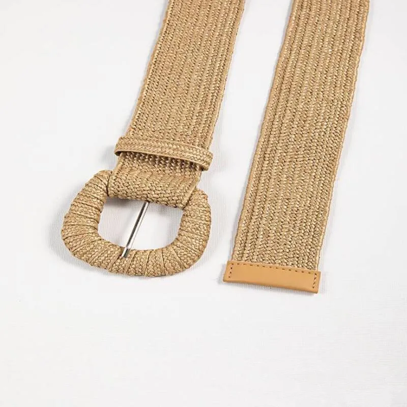 New Retro Women Summer Pin Buckle Belts Fashion Female Braided Wide Belts Designer Woven Elastic PP Straw Grass Girls_voghion.com