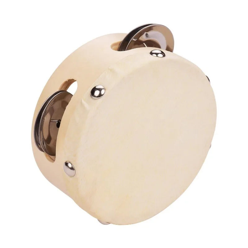 New 4/6/8inch Tambourine Orff Sheepskin Drum Wood Tambour Panderos Bell Jingles Percussion Musical Instruments Timbrel