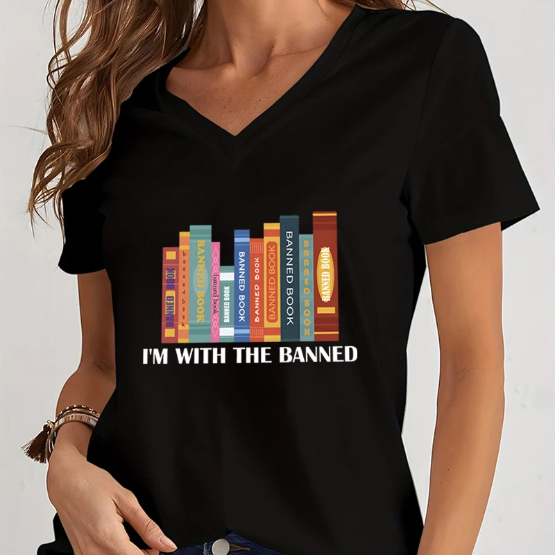 

Молодежная женская рубашка с буквенным принтом «Я с запрещенным принтом», много видов книг, модная повседневная одежда в стиле Харадзюку С V-образным вырезом, топы
