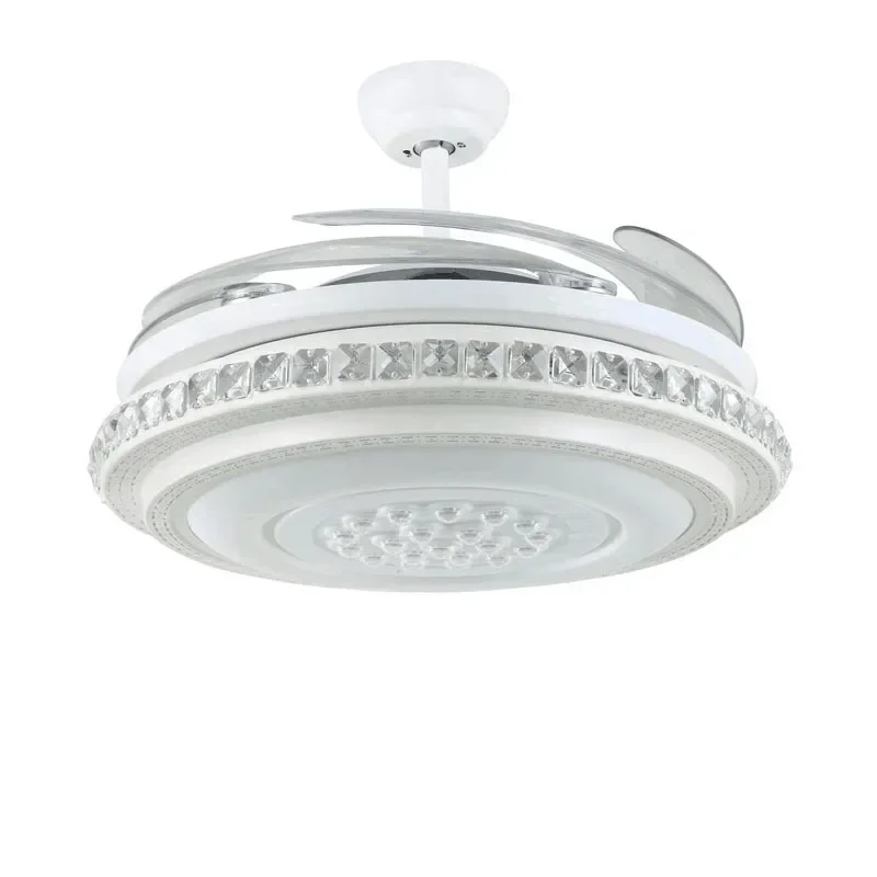 Invisible Ceiling Fan With Light Living Room Dining Bedroom Remote Control DC Motor 6 Speeds Crystal Chandeliers Ceiling Fans