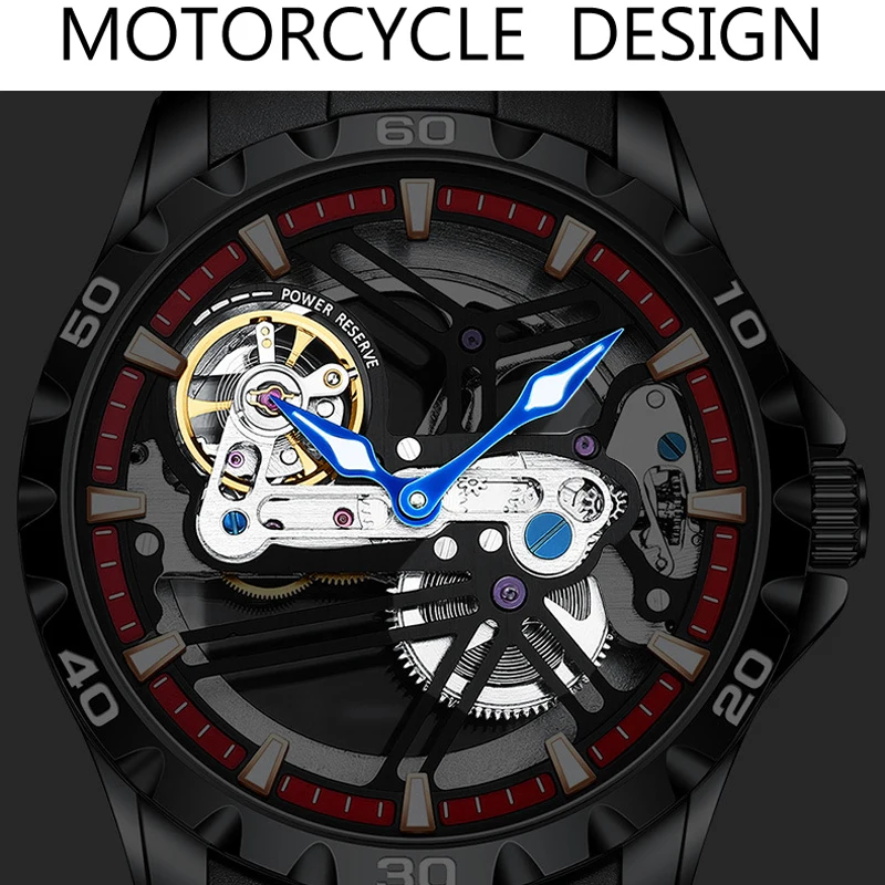AILANG Top Luxury Brand Men Sport Waterproof Automatic Mechanical Watches Luminous Skeleton Men's Watch Silicone Strap Reloj