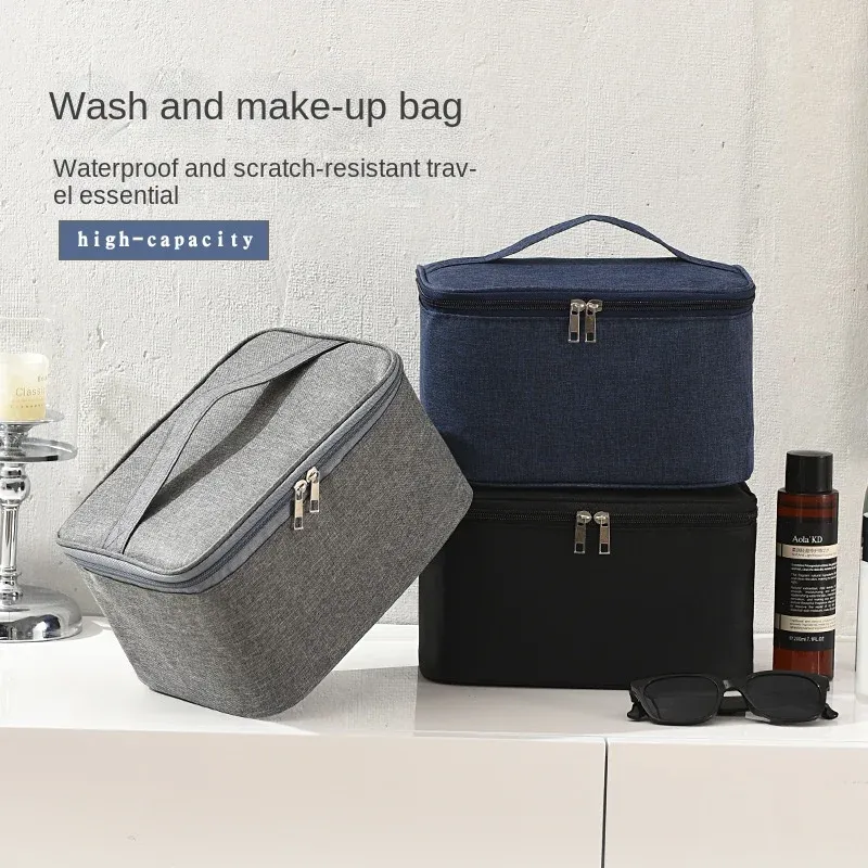 Business Trip Unisex Toiletry Bag Double Layer Large Capacity Cosmetic Bag Oxford Cloth Storage Bag Portable Handbag makeup bags