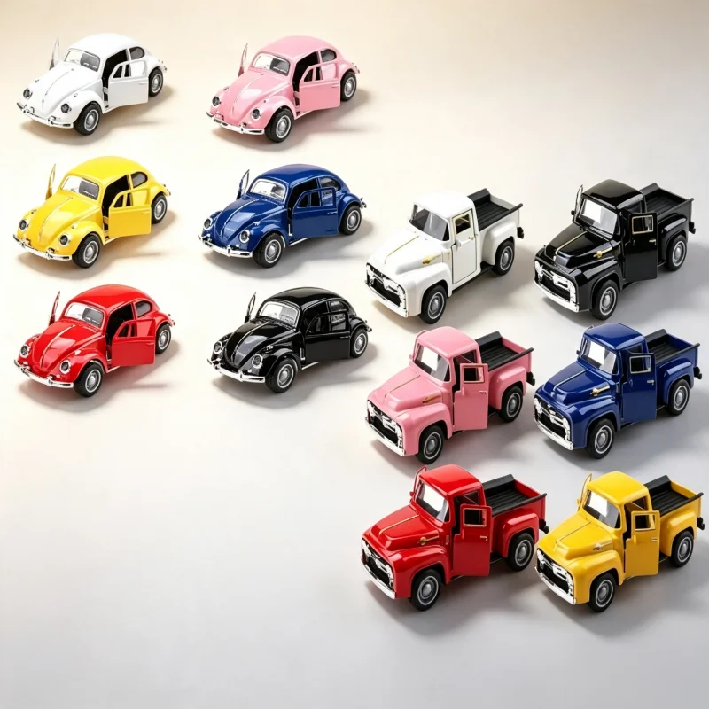 Classic Retro Alloy Die-Cast Car Model, vintage Cars and Old-Fashioned Pickup Wind-Up Metal Toy Cars, Realistic mini Vehicle Col