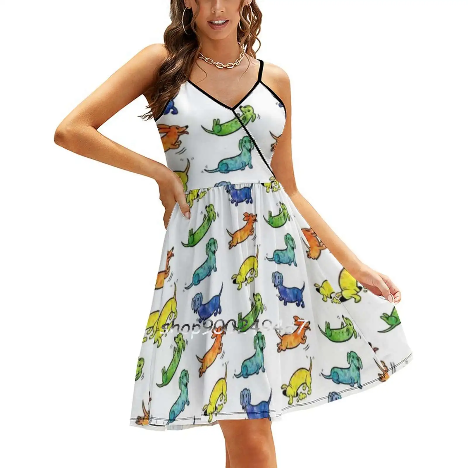 

Watercolor Dachshunds New Summer Cut Sexy Dresses Ladies Club Wear Party Sundresses Dachshund Sausage Dog Dogs Pets Watercolor