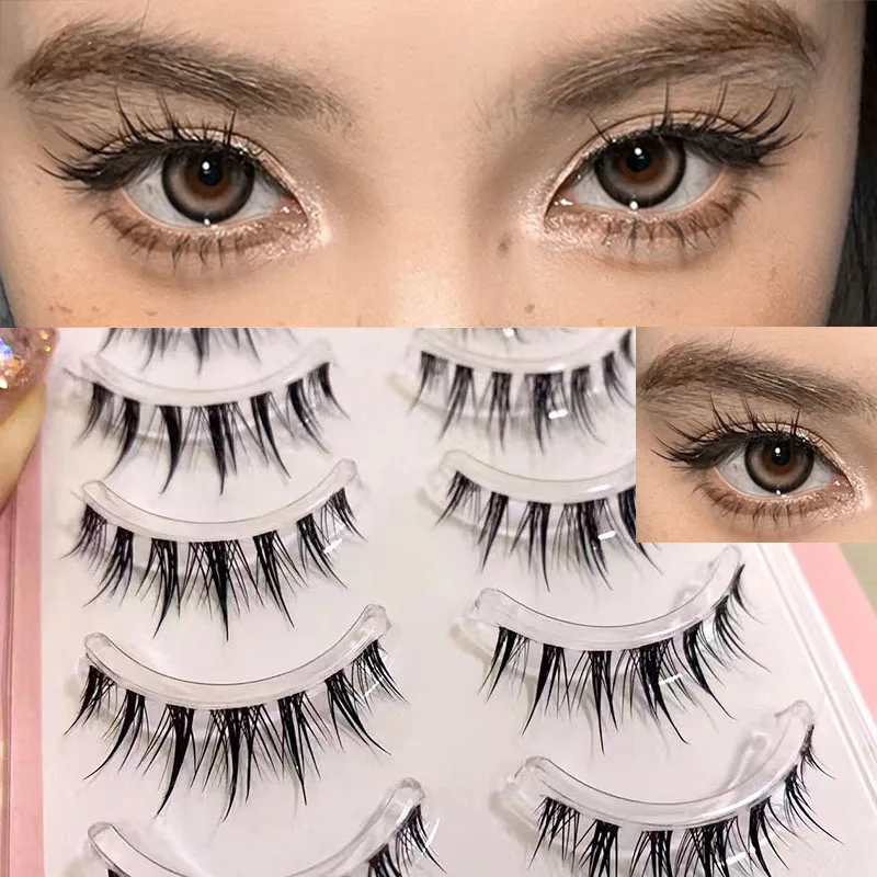 

5 Pairs Thai Thick False Eyelashes Little Devil Natural Fine Stalks Eyelashes Extension Novice Daily Beauty Tools