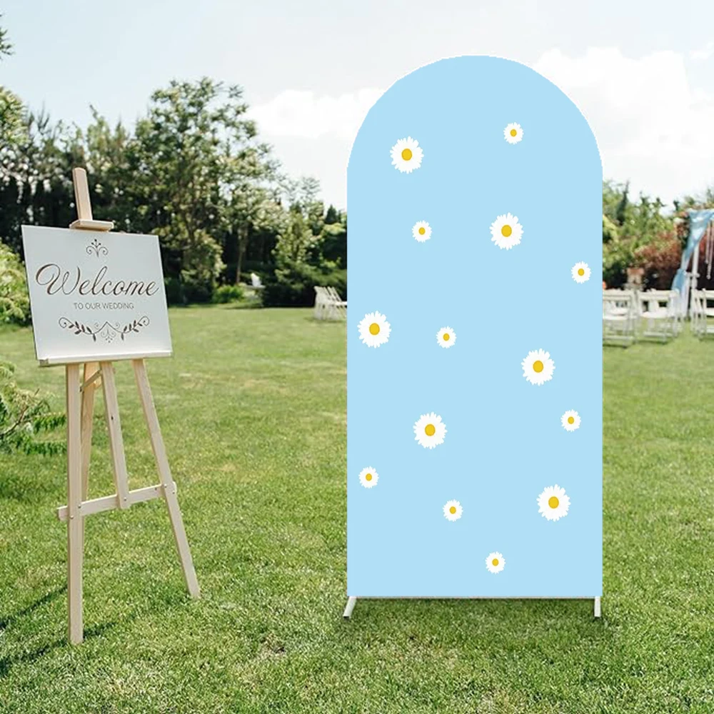 VIKAMA gewölbte Hintergrundabdeckung mit Gänseblümchen-Aufdruck, Party-Fotografie-Hintergrund, Geburtstagsfeier, Hochzeit, Torbogen-Hintergrund, Dekoration – Detail 5