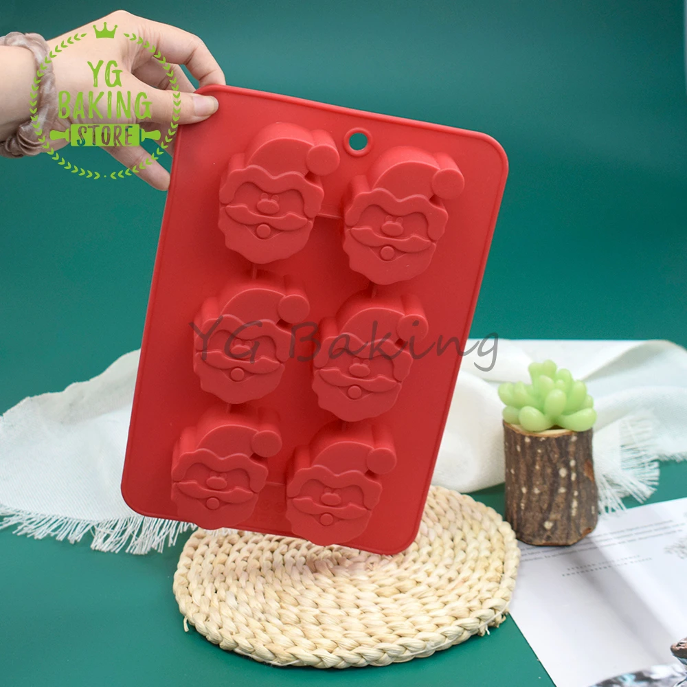 

6 Hole Santa Claus Silicone Mousse Mould 3D Christmas Chocolate Baking Pan Mold DIY Ice Cube Model Cake Decorating Tool Bakeware