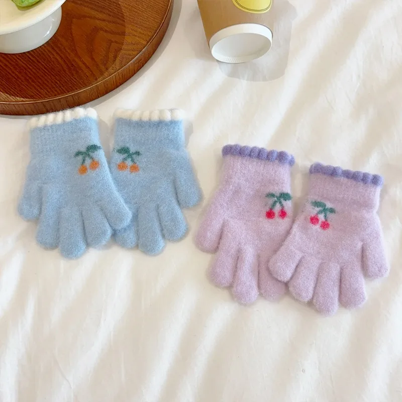 Korean Sweet Cherry Children Kids Warm Gloves Winter Windproof Thicken Boys Girls Kids Cycling Mittens Cute Fashion Baby Gloves