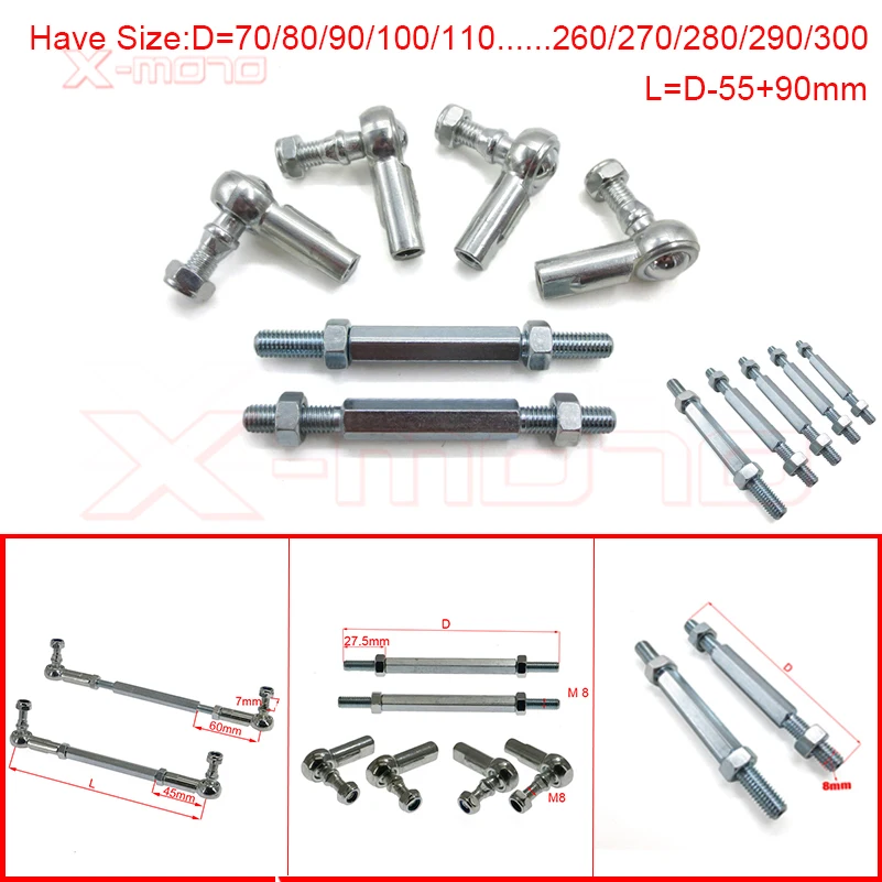 190/200/210/-290/300mm Joint Ball Turn to Rod 50/70/ 90/110cc ATV Quad for Sunl Roketa Kazuma Hawk Taotao Chinese Moped Scooter