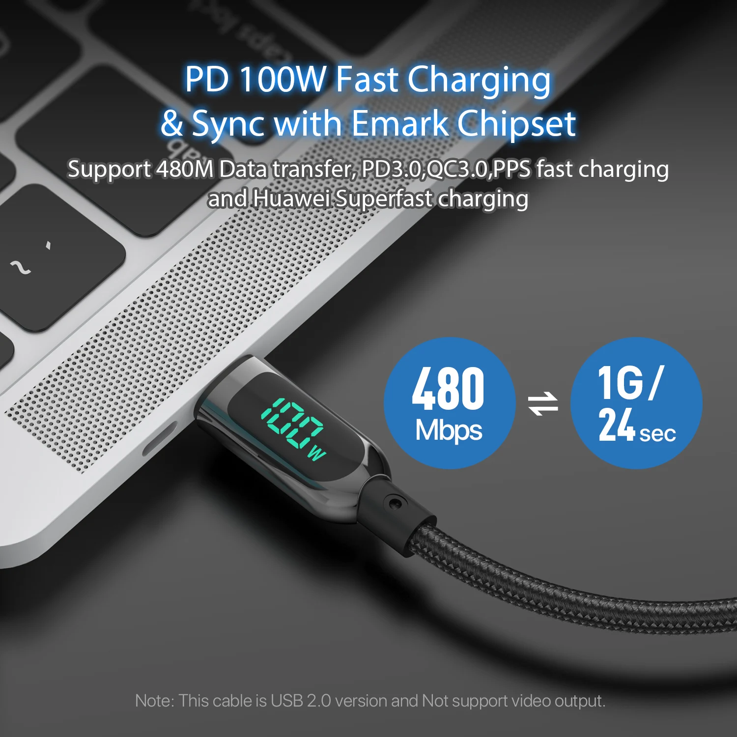 Soopii 100w 5a tipo c Cabo Display Led Usb c para Usb c Cabo de Carregamento Rápido para Telefones Inteligentes Macbook Tipo-c Cabo de Carregamento - Image 6