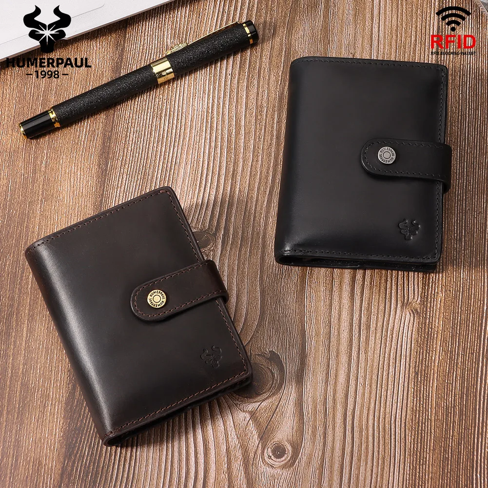 Crazy Horse Leather RFID Credit Card Holder Mens Double Anti Rfid Bank Cardholder Case Wallet Metal Business Minimalist Purse 2