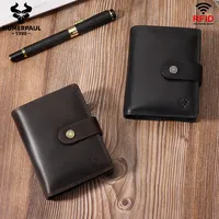 Crazy Horse Leather RFID Credit Card Holder Mens Double Anti Rfid Bank Cardholder Case Wallet Metal Business Minimalist Purse 2