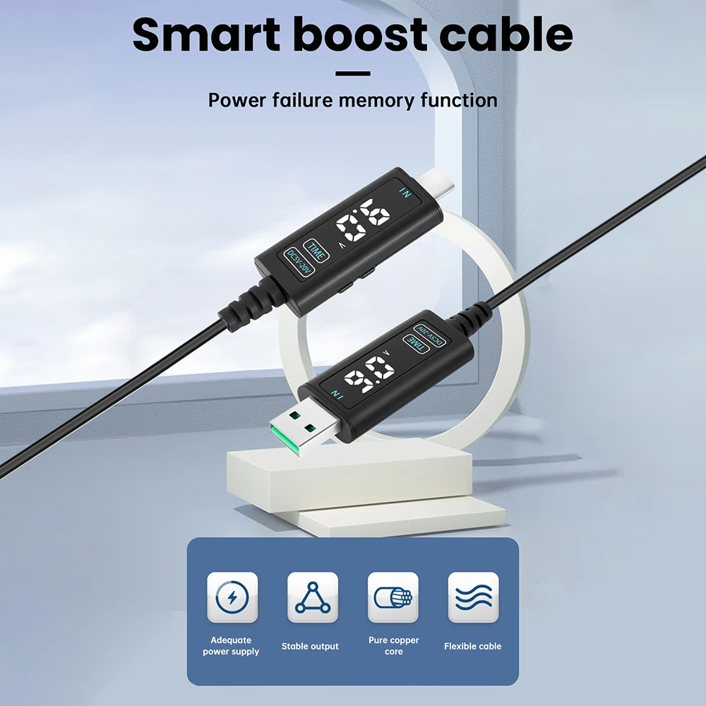USB/Typ-C-Boost-Kabel DC 5 V auf 12 V, 20 V, einstellbarer Spannungswandler mit Legierungsanschlüssen für Router, Laptop, schnelles Aufladen – Detail 2