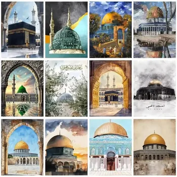 Kit di Pittura a Numeri Fai-da-Te, Paesaggio Architettonico Islamico, Disegno su Tela, Regalo, Quadri con Numeri, Decorazione per la Casa