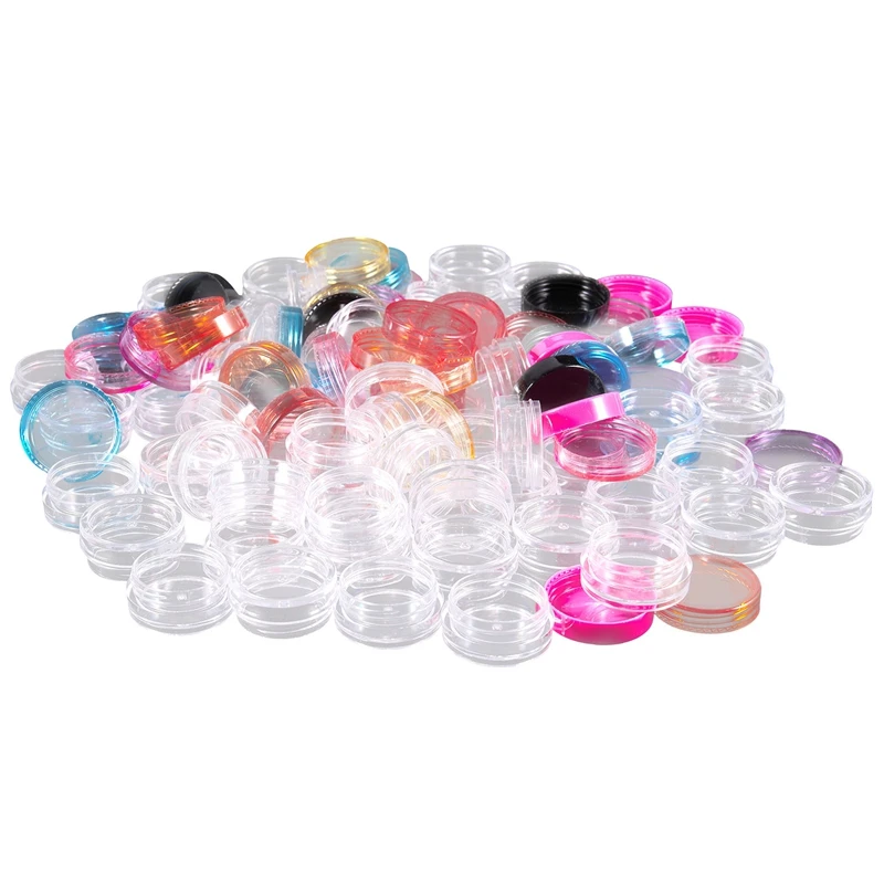 50 Pcs Plastic Pot Jars Empty Cosmetic Container with Lid for Creams Sample Make-up Storage 10 Colors