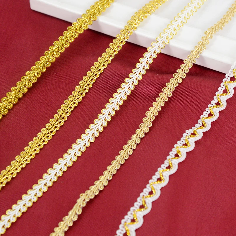 Description Picture 5 of item5Meter 8/10mm Black Gold Silver Thread Centipede Braided Lace Ribbon Trim Curve Fabric for Wedding Craft DIY Sewing Accessories