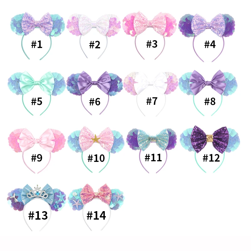 2024 neue Meerjungfrau Maus Ohren Stirnband Für Mädchen 5 "Bogen Haarband Kinder Party Cosplay DIY Haar Zubehör Handwerk – Detail 12