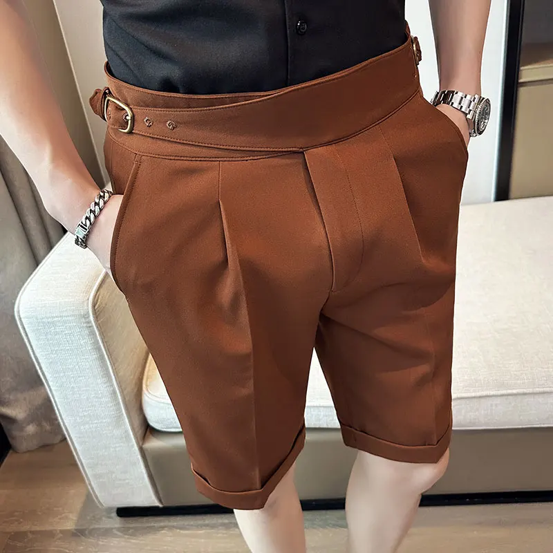 

British Style Summer Naples Straight Suit Shorts Men 2023 New Slim Fit Business Formal Knee Length Short Pants Hommes Streetwear