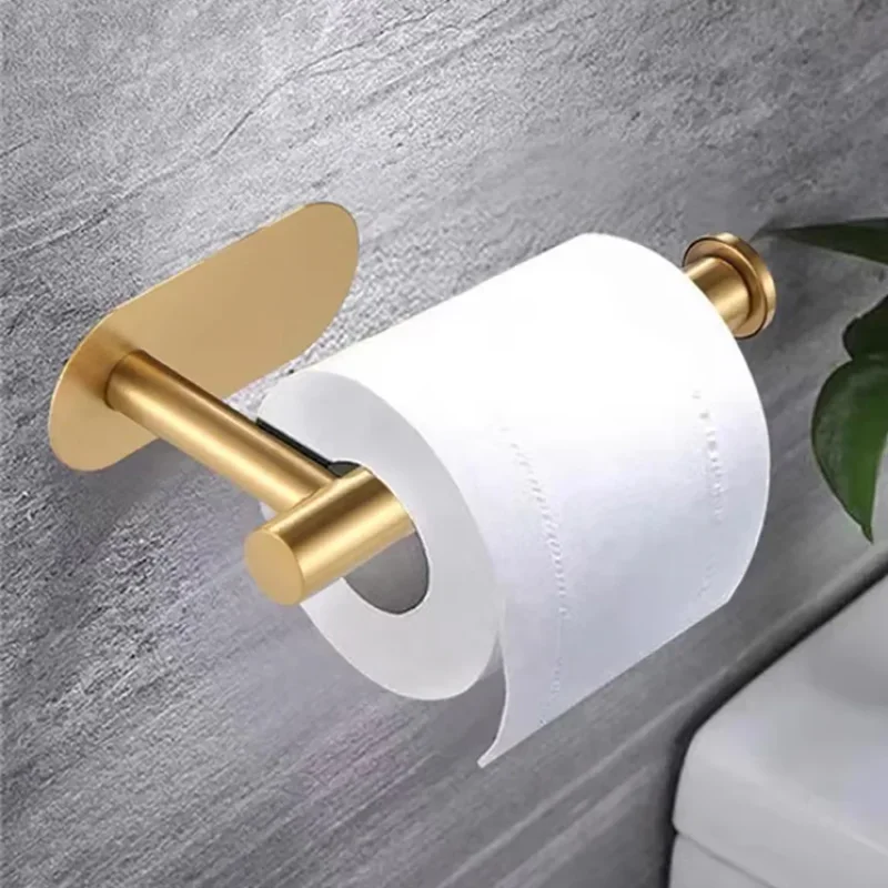 Stainless Steel Toilet Paper Holder, Self-adhesive Wall Bracket, Modern Bathroom Tissue Holder, Shower Towel Rack Accessory