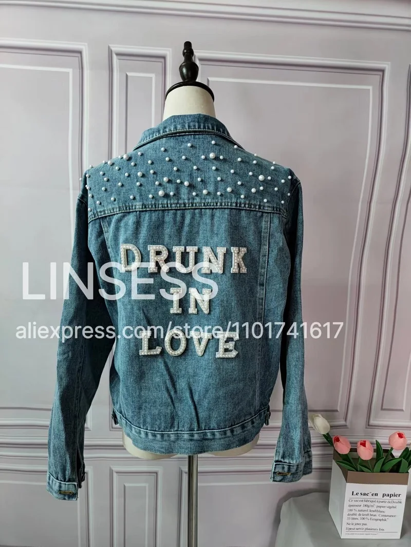 BRIDE Rhinestone and Pearl Denim Jacket Custom Mrs. Jean Jacket Wifey Denim Personalized Bridal Wedding Jacket Bride to Be Coats