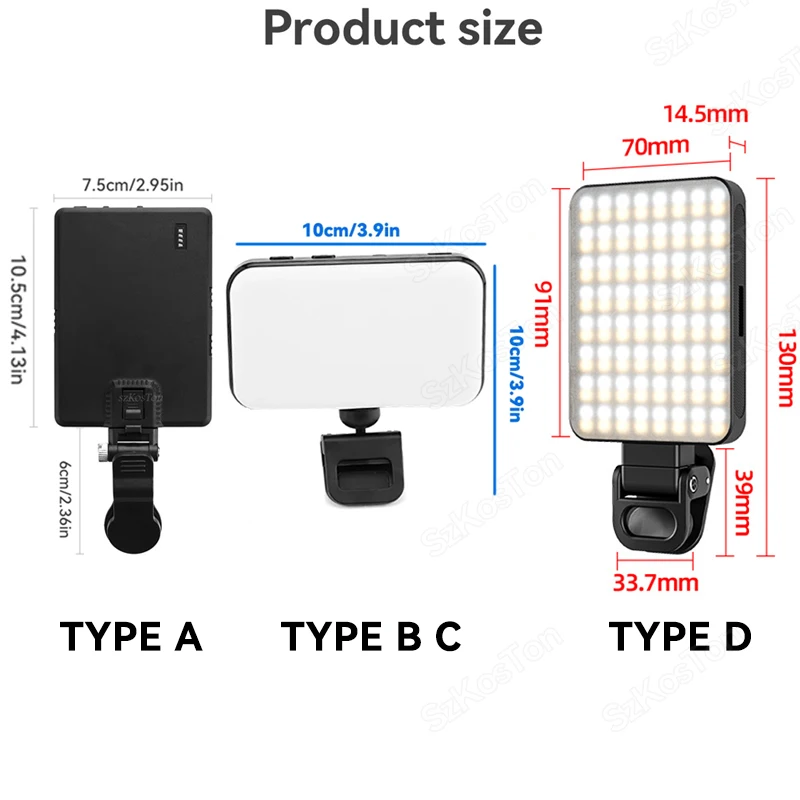 LED 휴대 전화 컴퓨터 채우기 빛 조정 가능한 휴대용 LED 램프 라이브 Selfie 회의를위한 충전식 클립 채우기 비디오 빛