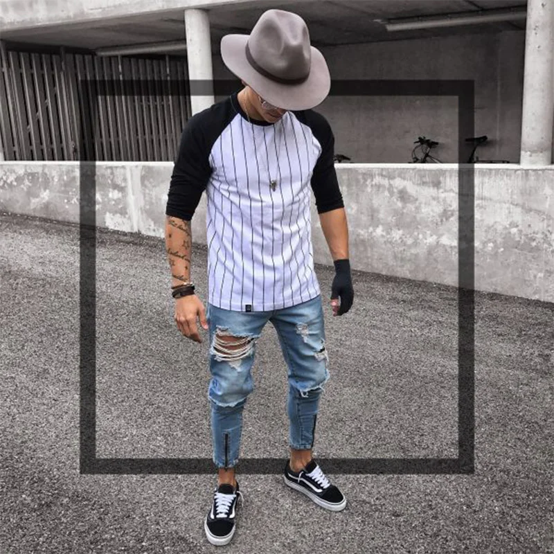 Men Jeans Ripped Jeans New Skinny Jeans Light Blue Black Ripped Stretch Men's Pencil Pants Premium Brand Ropa Hombre S-XXXL Trousers Men