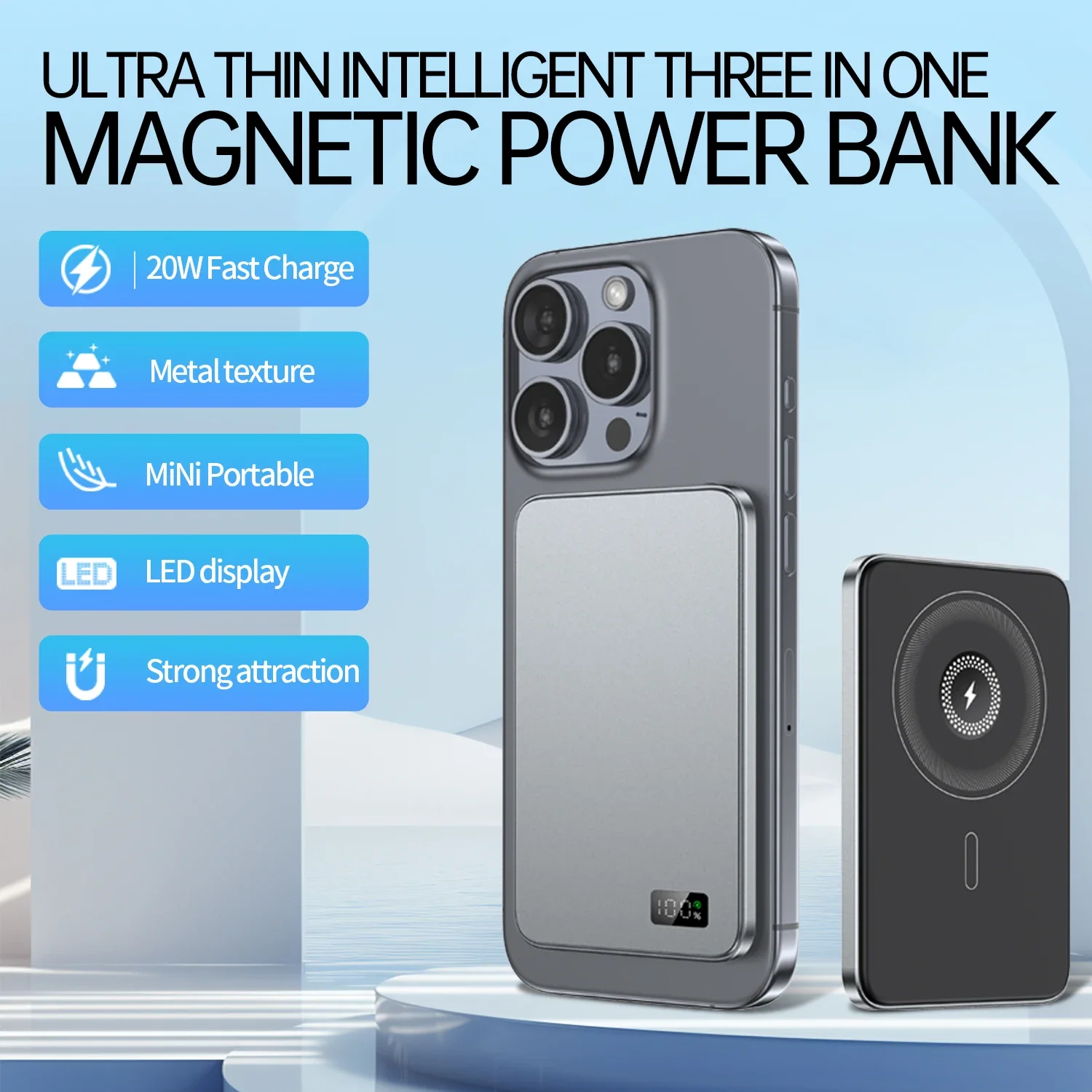 F20s 10000mAh Magnetic Wireless Charger Power Bank Digital Display Fast Charging Portable Battery Charger