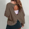 Womens Oversized Open Back Sweatshirts Long Sleeve Backless Shirts Cropped Off The Shoulder Crewneck Workout Tops 3