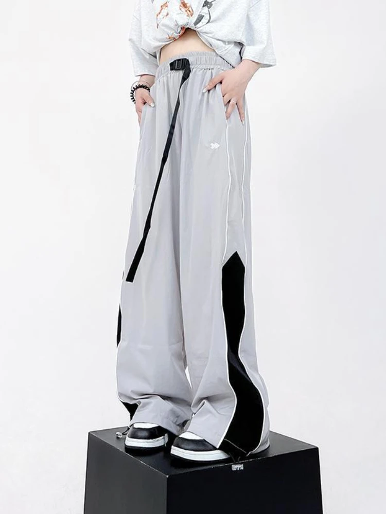 

Deeptown Y2k Gorpcore Patchwork Grey Parachute Pants Women Hippie Kpop Oversize Baggy Trousers Cyber Harajuku Wide Leg Pantalons