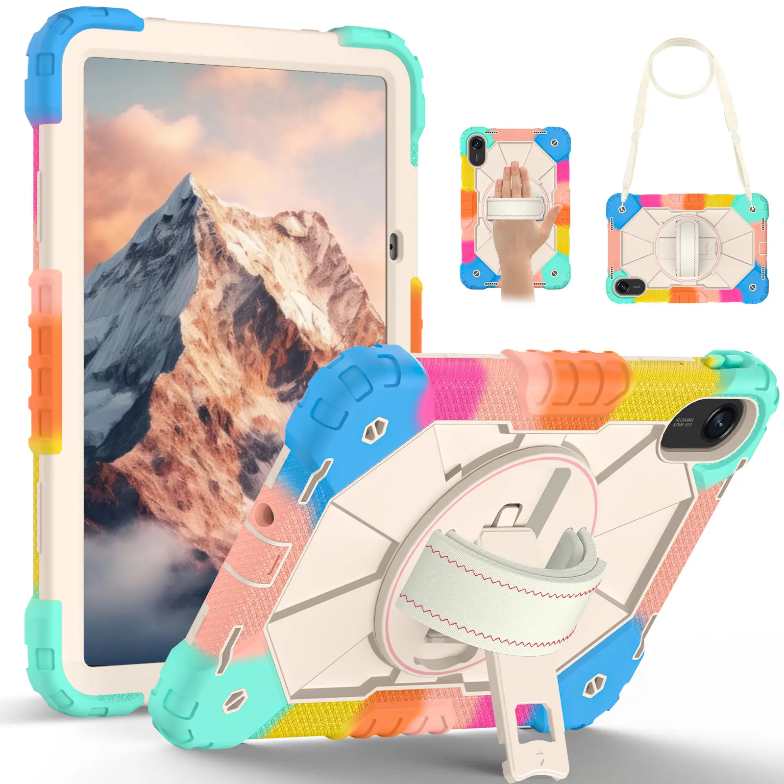 Heavy Duty Shockproof Tablet Cover with 360° Rotating Kickstand and Belt
