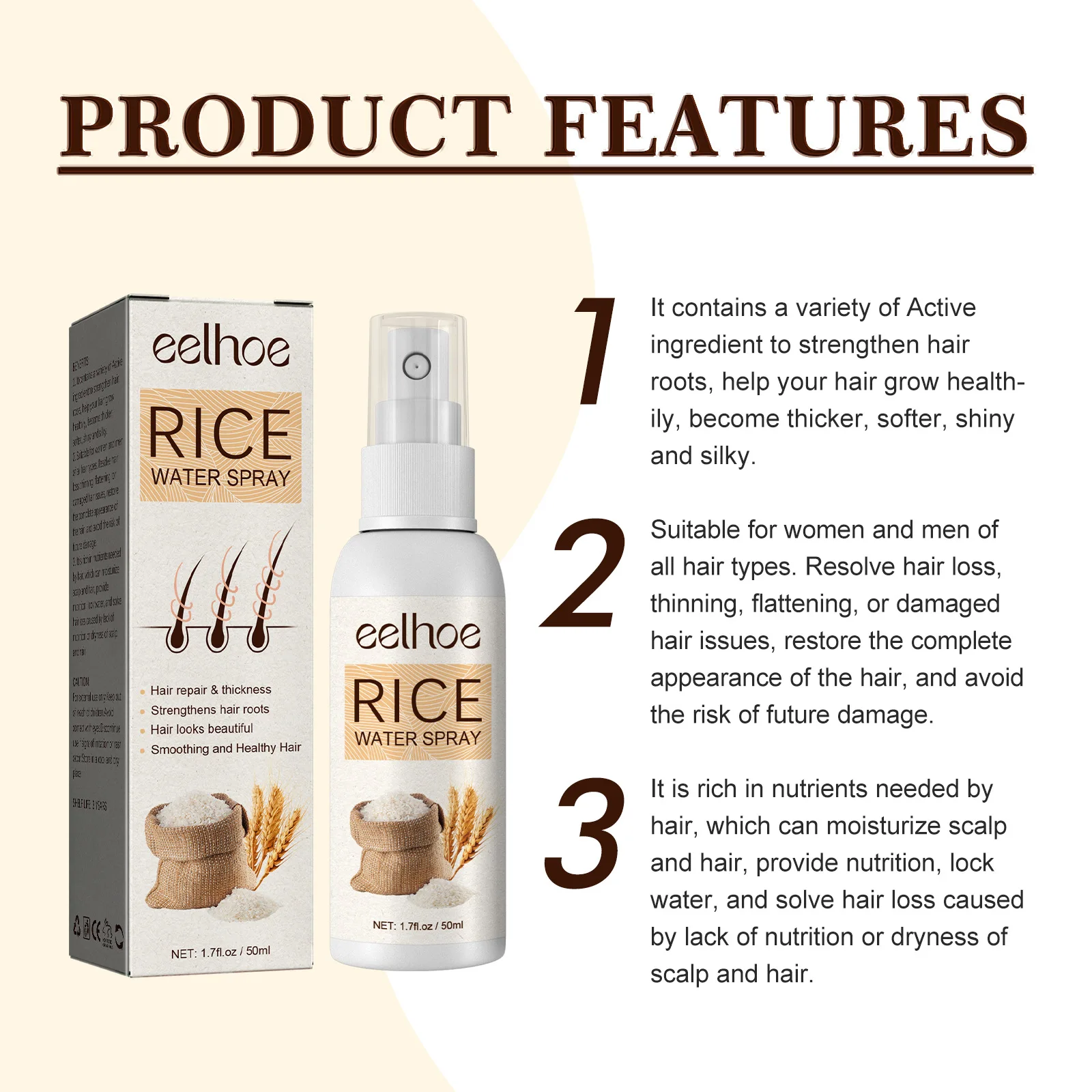 Description Picture 6 of itemRice Anti Hair Loss Spray Dense Hair Growth Nourishing Damaged Repair Scalp Treatment Prevent Thinning Restore Strengthen Serum