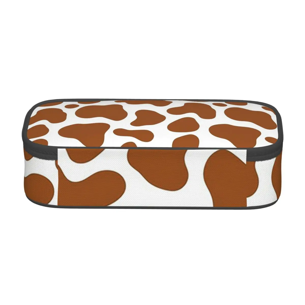 귀여운 갈색 점무늬 소가죽 연필 케이스, 대용량 필통, 어린이용 문구 보관함