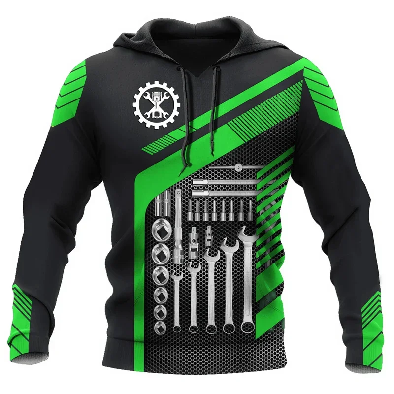 thumbnail image 1 of Sudadera con capucha de mecánico con estampado 3D para hombre, sudadera con capucha de manga larga con patrón de herramientas, sudaderas con capucha de gran tamaño con personalidad de otoño, 1 of 5