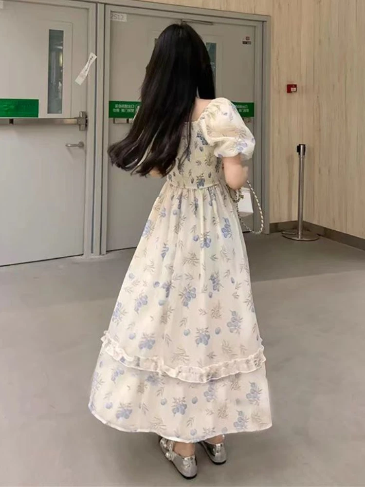 春夏のフレンチスタイル✿パフスリーブ花柄ドレスお出かけに最適♪ 女性のためのフレンチスタイルの花のドレス,パフスリーブ