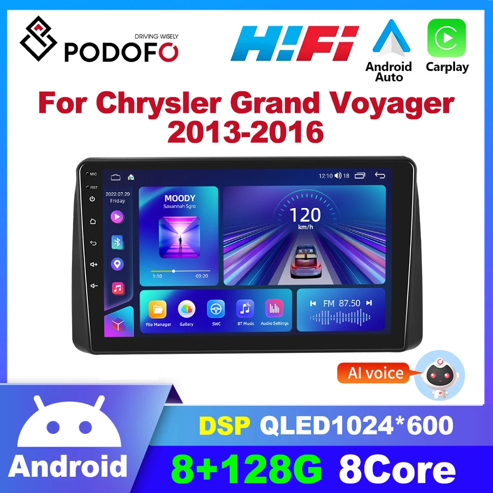 

Автомобильный проигрыватель Podofo с голосовым интерфейсом AI для Chrysler Grand Voyager 2013-2016 2Din Android Авто WIFI + 4G Разделенный экран AM RDS FM-приемник