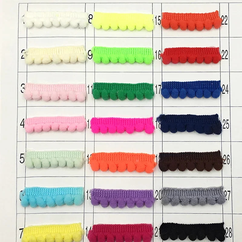 Mini Pompoms Hair Ball Lace Trim Ribbon 10/5Yards 11mm Pompom Fringe Ribbon Sewing Lace Kintted Fabric Handmade Craft Decoration