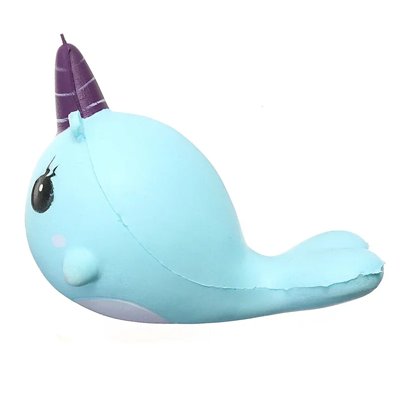 Squishy Narwhal Uni Whale Blue 11cm Slow Rising Cute Soft Collection Gift Decor Toy