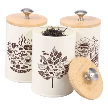 3Pcs Kitchen Coffee Sugar Tea Canister Vintage Metal Food Storage Box Multigrain Tank Bottle Dried Fruit Tea Storage Containers