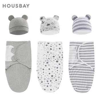 0-3Months Newborn Baby Sleeping Bag With Hat Set Adjustable Baby Swaddle Blanket Summer Thin Breathable Soft Cotton Boys Girls 1