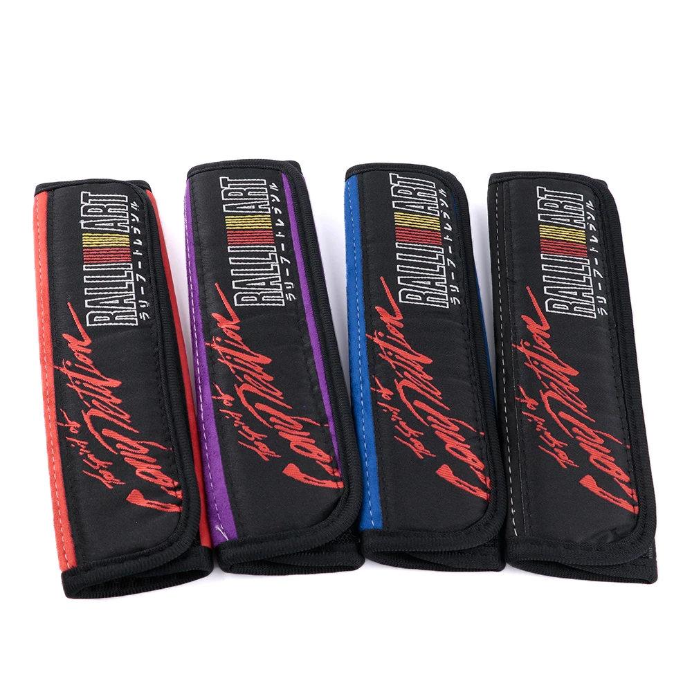 RALLIART JDM Style Suede Seat Belt Cover Soft Harness Pads Shoulder Pad 2pcs
