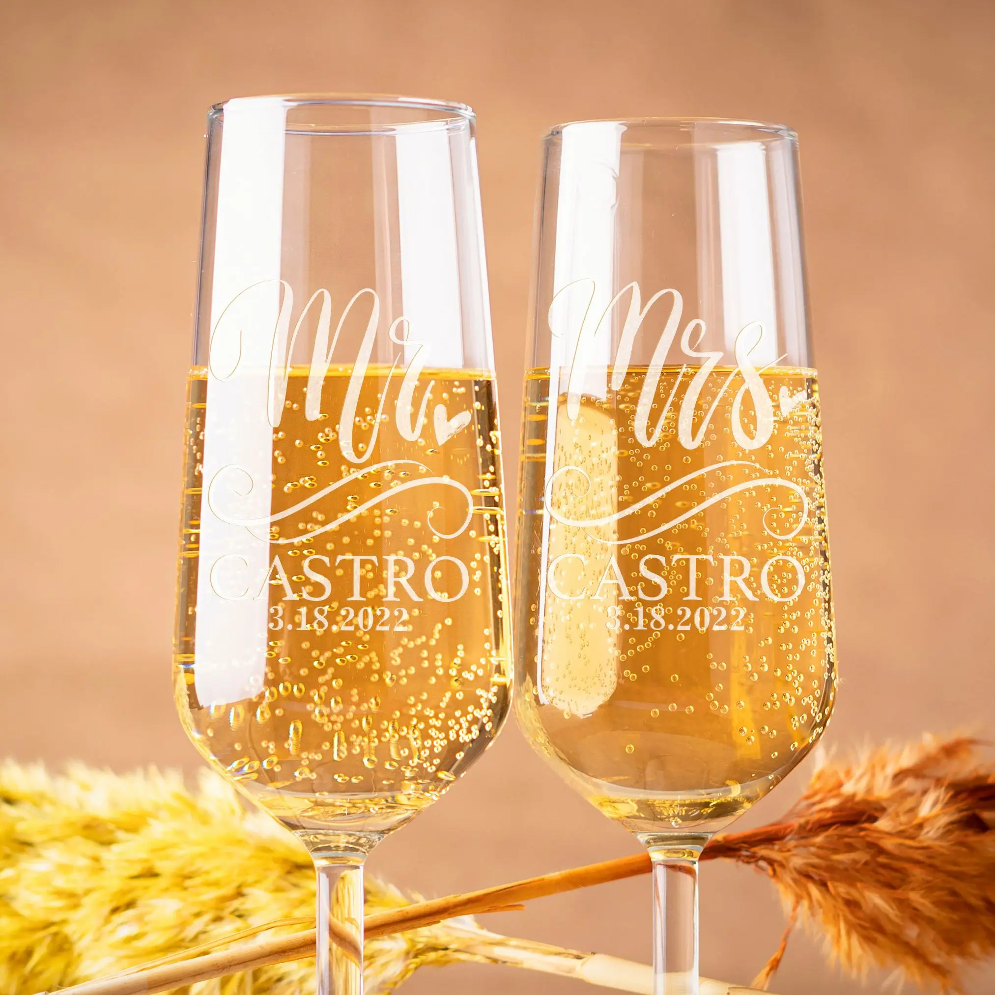 Mrs and Mrs Champagne Flutes