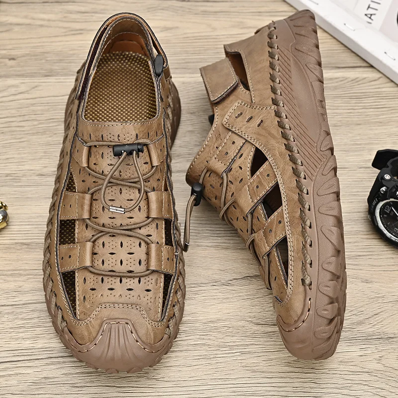 Sandali da escursionismo da uomo Sport all'aria aperta Estate Pelle Casual Trekking Walking Escursionismo Scarpe a punta chiusa_voghion.com