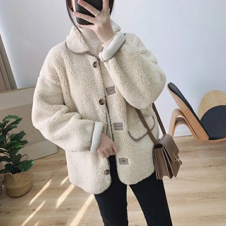 

Женское Однотонное шерстяное пальто, повседневное свободное однобортное пальто с длинным рукавом и карманами, зима 2022