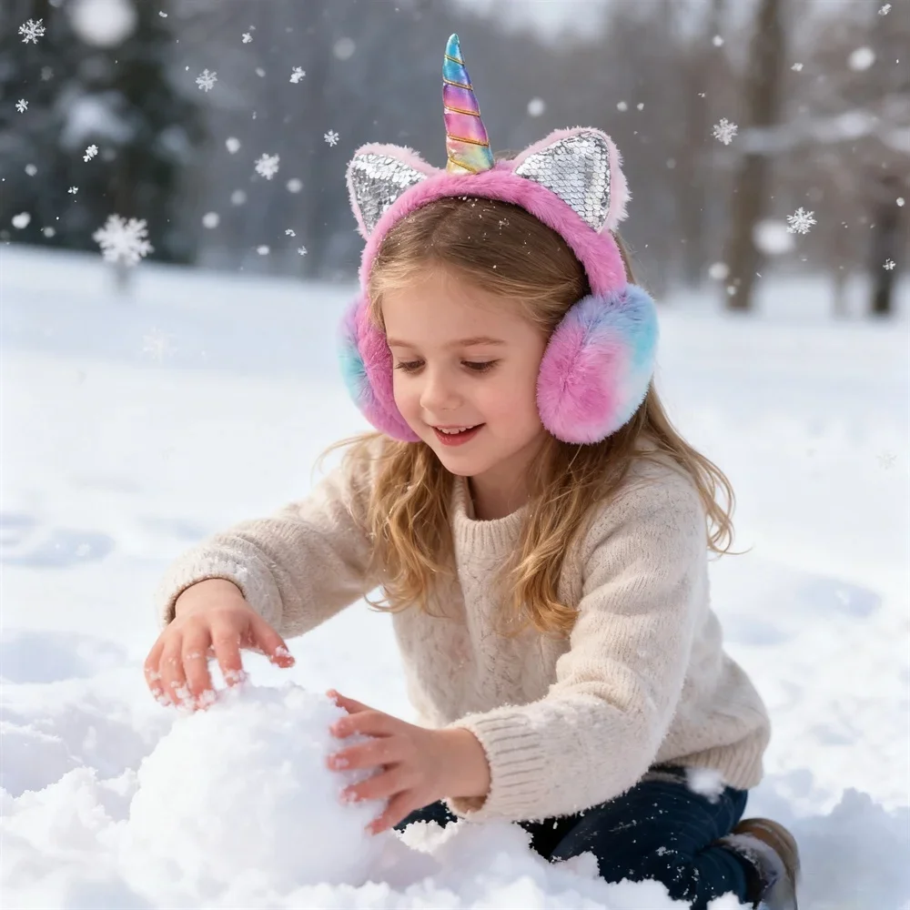Autumn and Winter Soft Plush Warm Unicorn Earmuffs Tie Dye Sequins Cat Ear Earmuffs Protect Ears From Cold Christmas Gifts